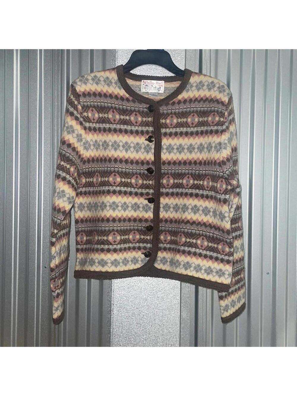 Vintage Tally Ho Nordic Faire Isle Printed Pastel 100% Wool Sweater Nordic